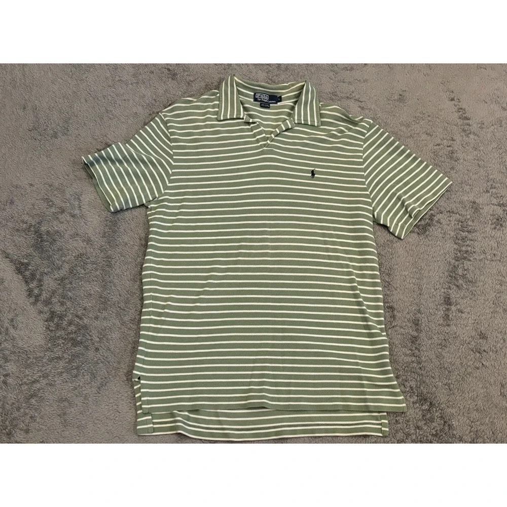 VTG Polo by Ralph Lauren Polo Shirt Mens Large Green Striped Pony Golf Preppy